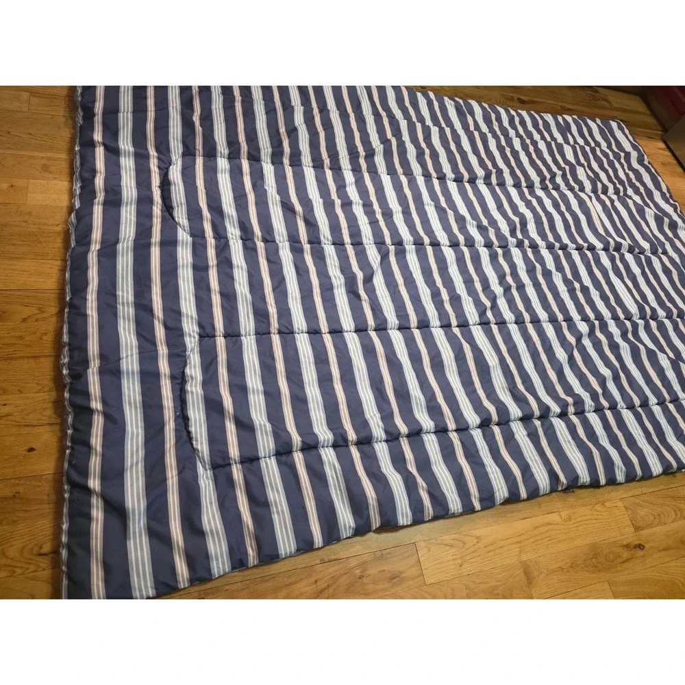 Blue Gray Striped Reversible Quilted Comforter Twin XL Nautical Bedding